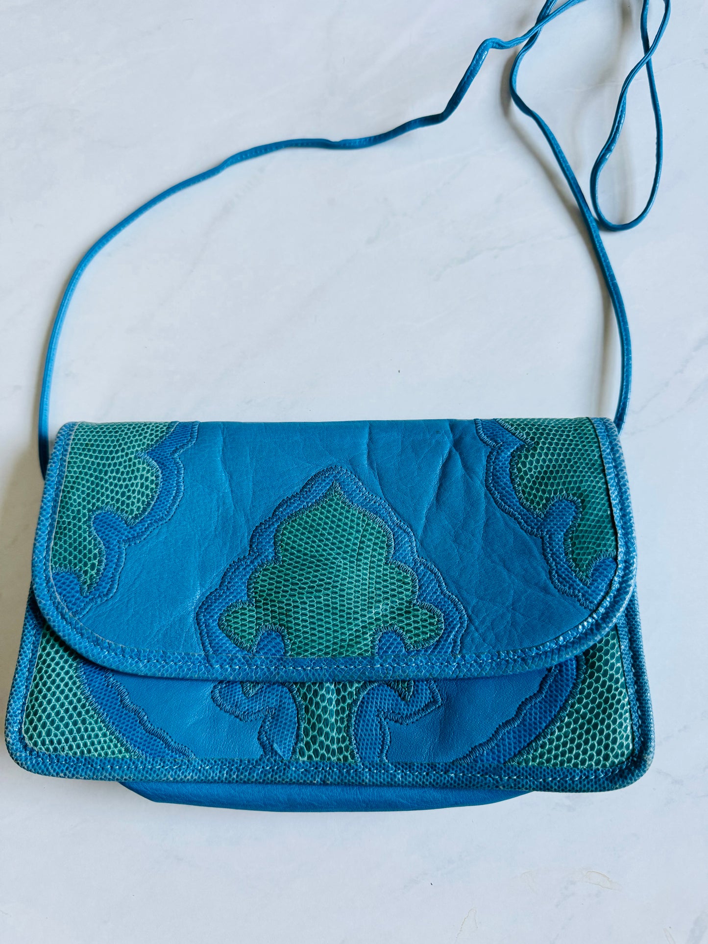 Vintage turquoise and green snakeskin Carlos Falchi clutch
