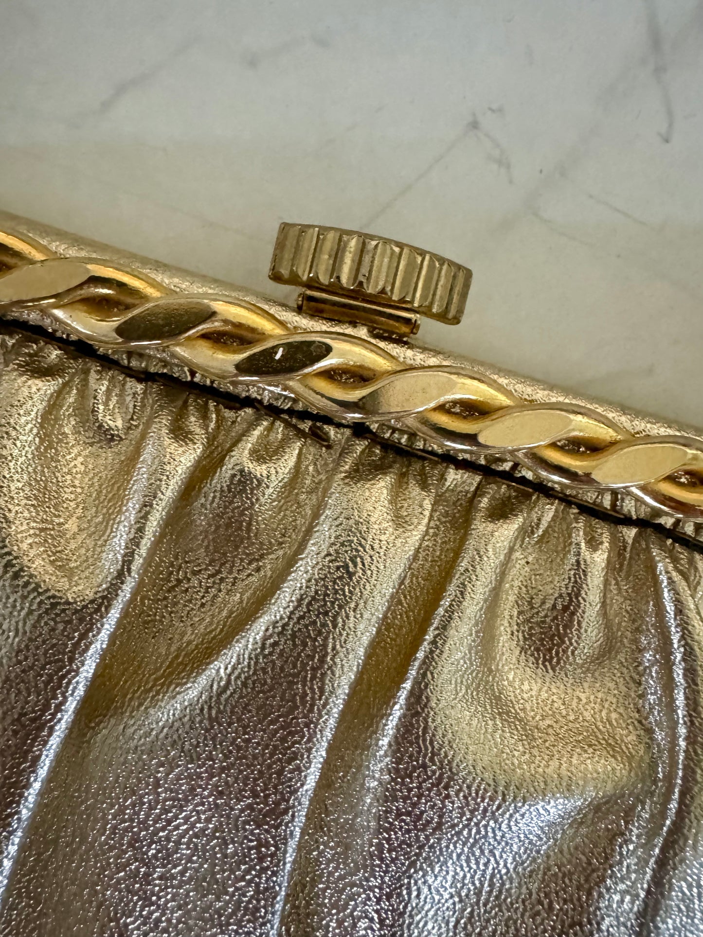 1950s gold clutch with chain and mini coin purse