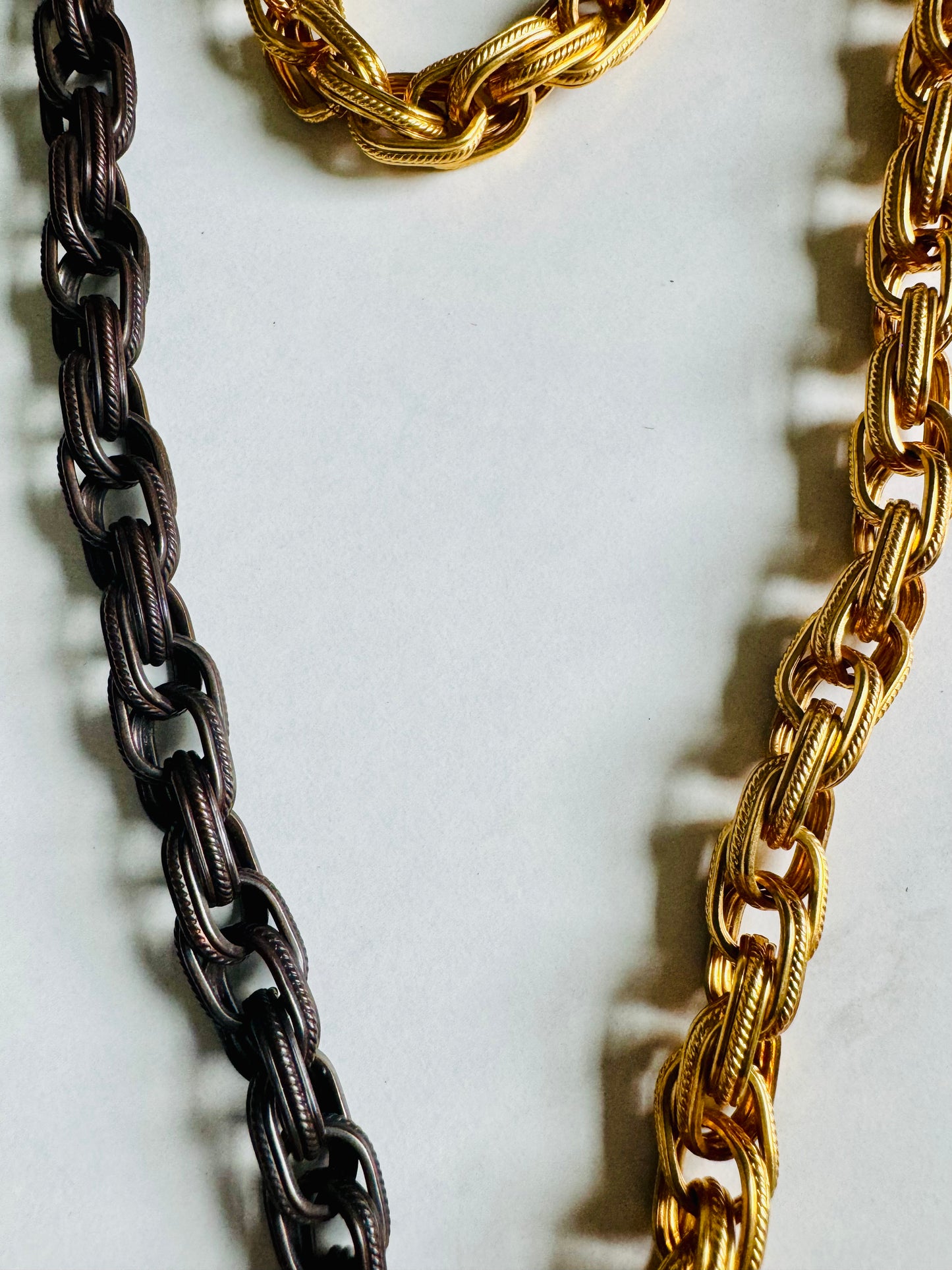 Gorgeous 1970s YSL necklace with rope chain Half gold tone, half brown. A collectors delight