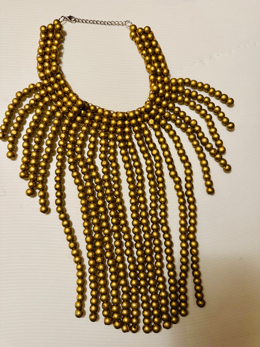 Wow factor 1980s gold dangle lightweight wooden bib necklace