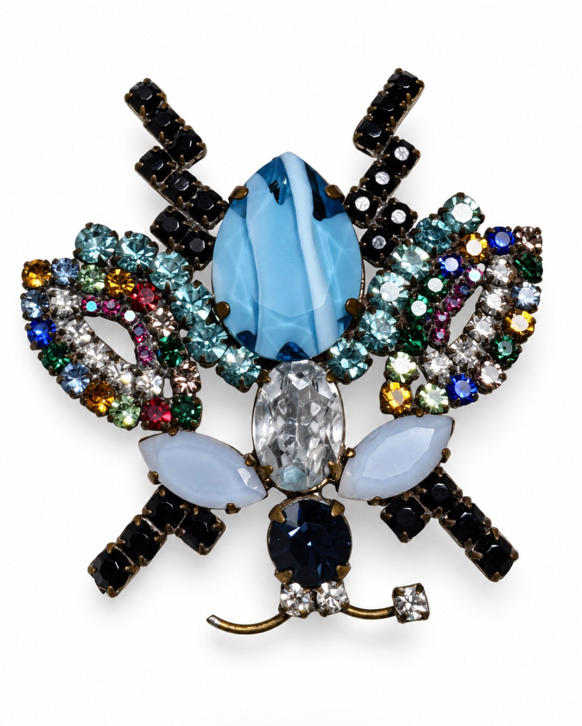 Don't bug me vintage Czech glass brooch with rhinestones and cabochons