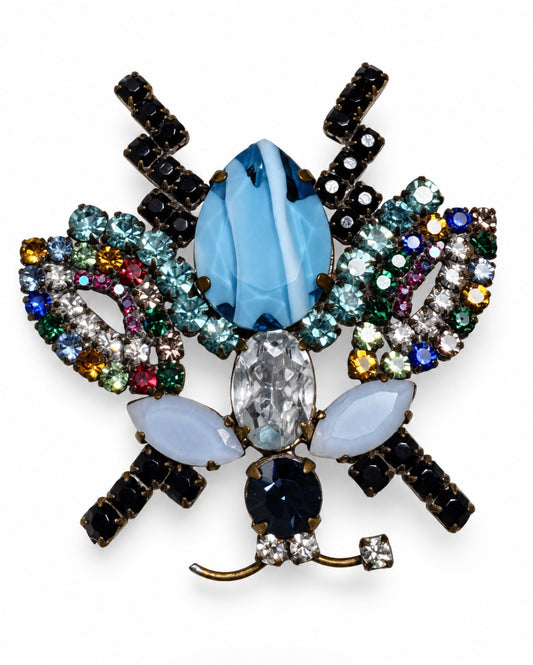 Don't bug me vintage Czech glass brooch with rhinestones and cabochons
