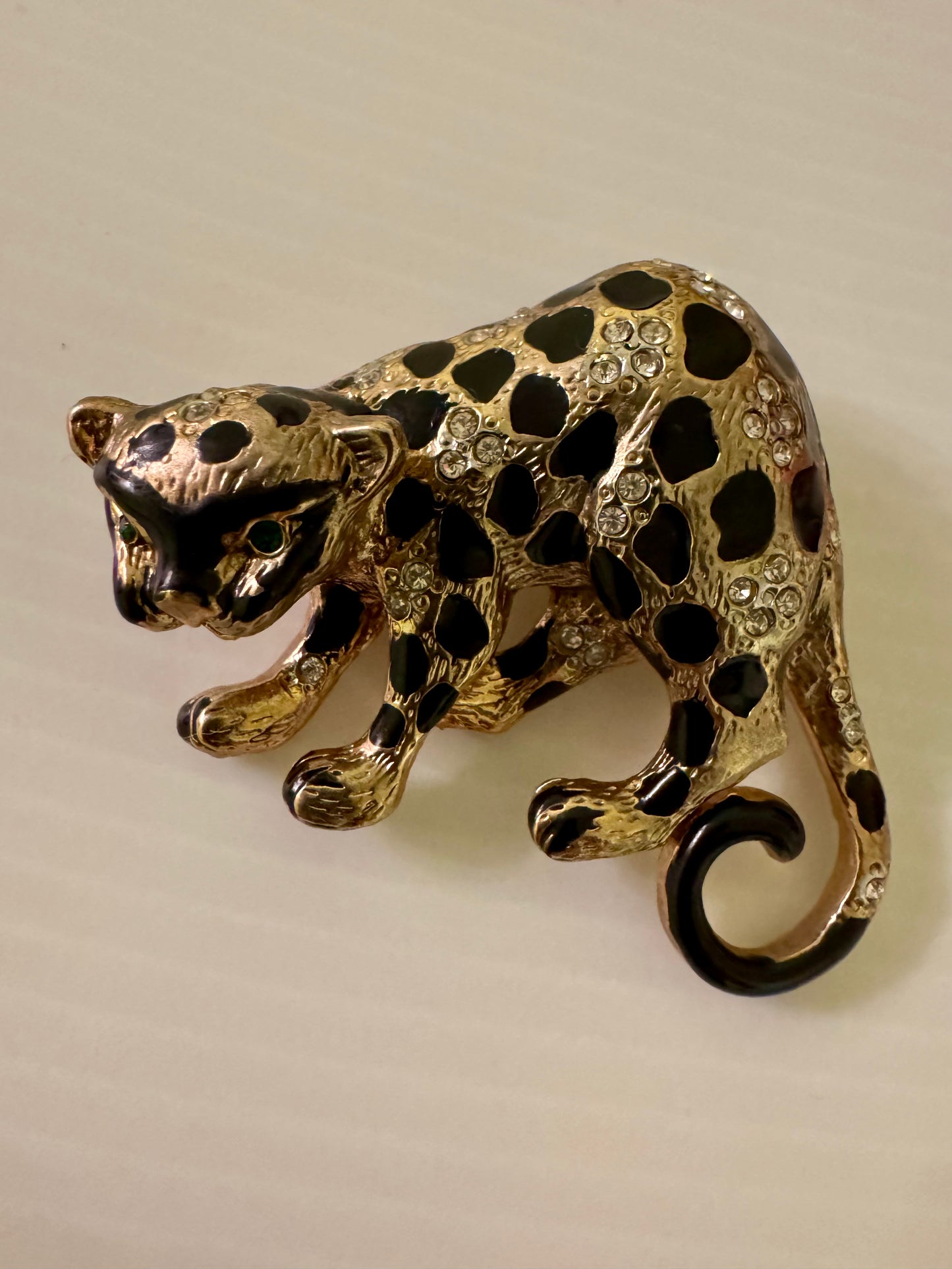 1960s signed CRAFT tiger brooch with black enamel and rhinestones