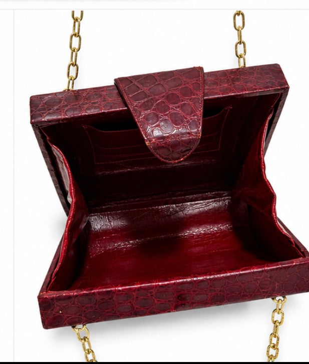 1960s exotic skin box bag in bordeaux leather