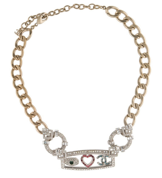 Vintage Chanel " I love Chanel" rhinestone necklace by Karl Lagerfeld for Chanel. Oscar worthy!