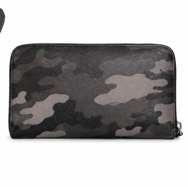 Grey and black camo Prada wallet with zip