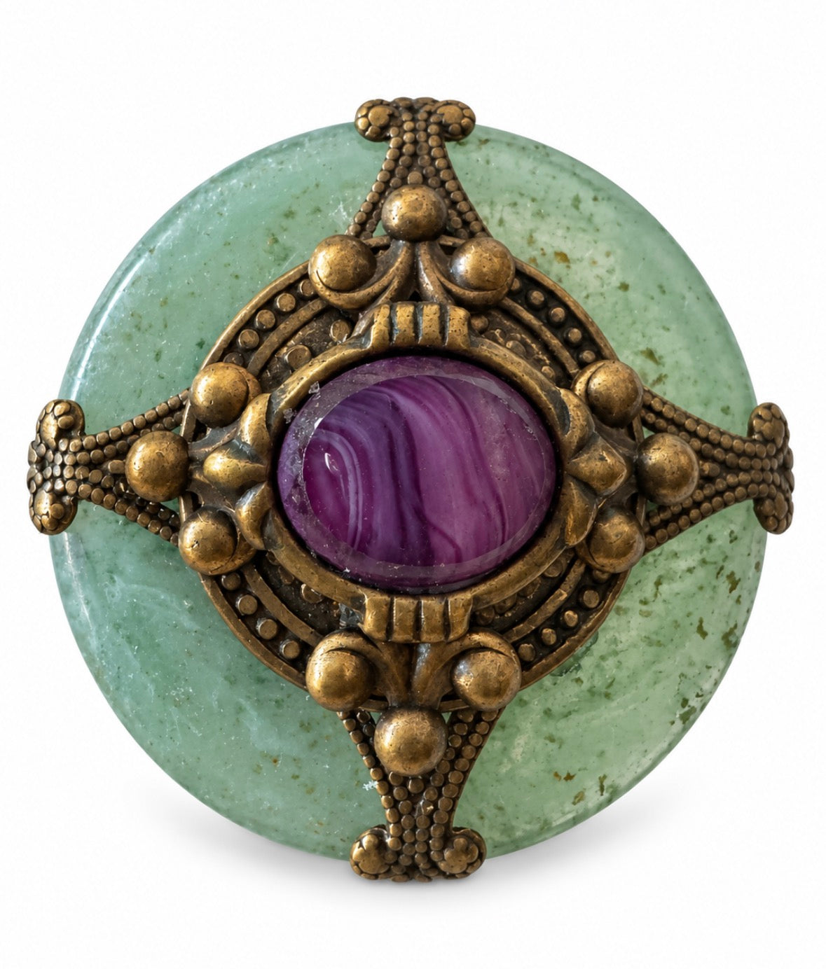 Beautiful vintage signed by PATRICE Bavarian resin and glass with antiqued brass on 24k bronze ring