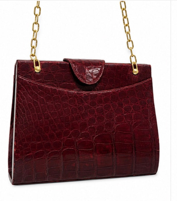 1960s exotic skin box bag in bordeaux leather