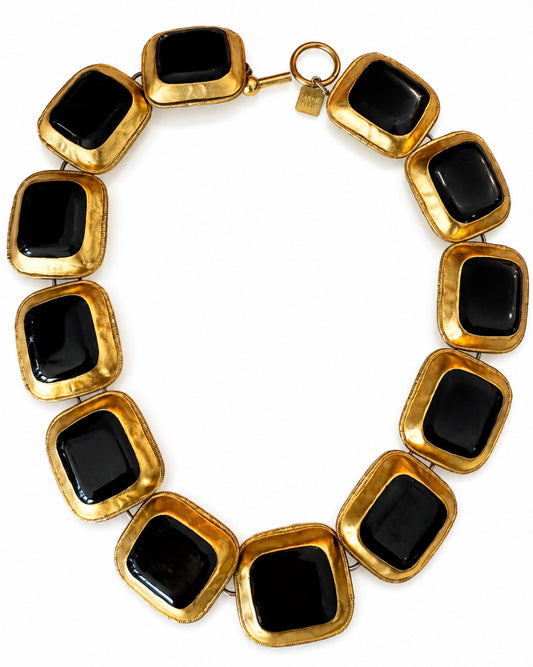 Statement 1980s Ann Klein black and gold tone necklace
