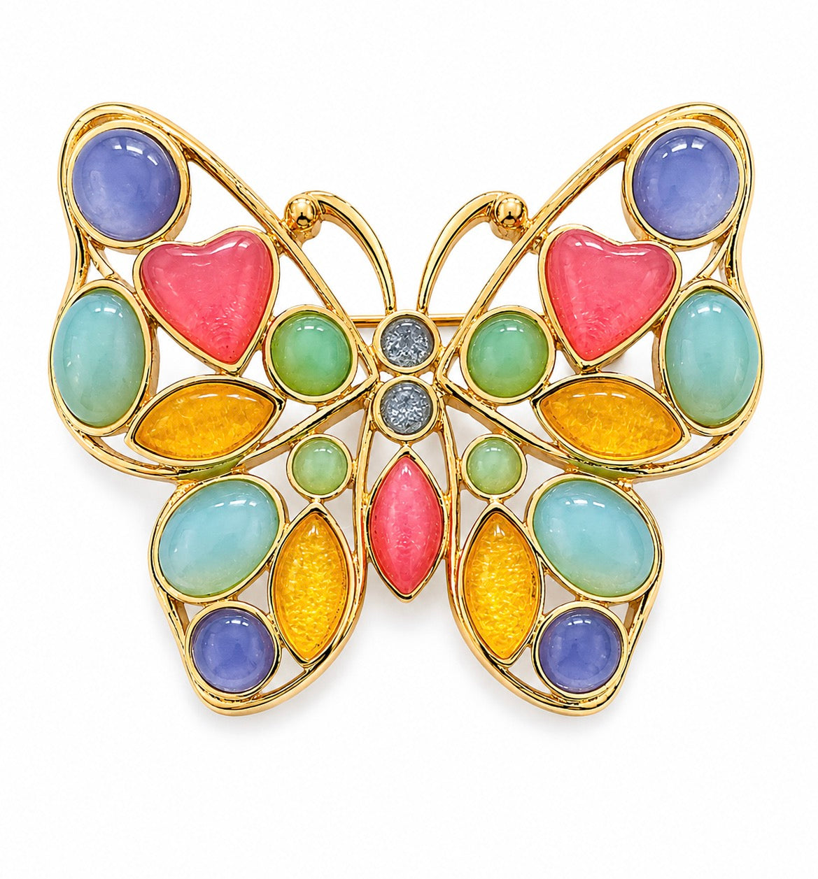 1970s vintage Trifari jelly belly butterfly brooch with pastel stones