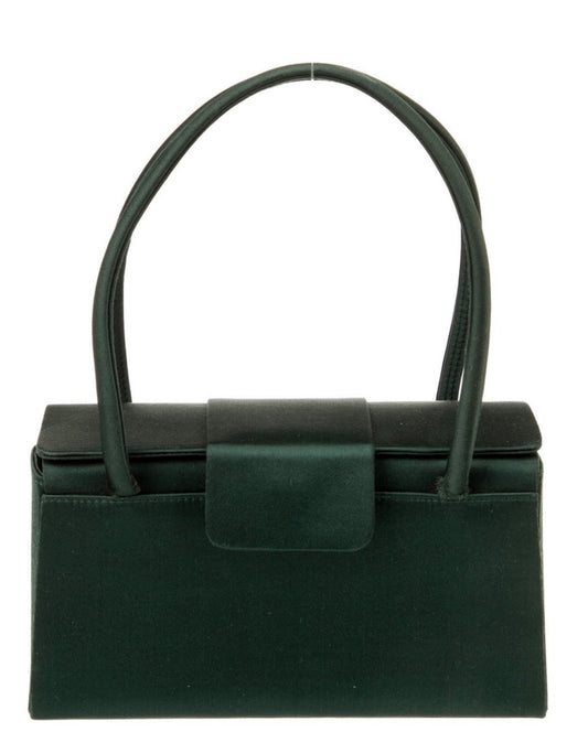 Stunning forest green satin vintage top handle bag made for Barney's New York