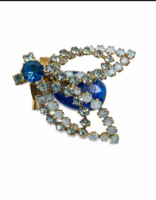 1950s rhinestone be brooch with Blue cabochon body