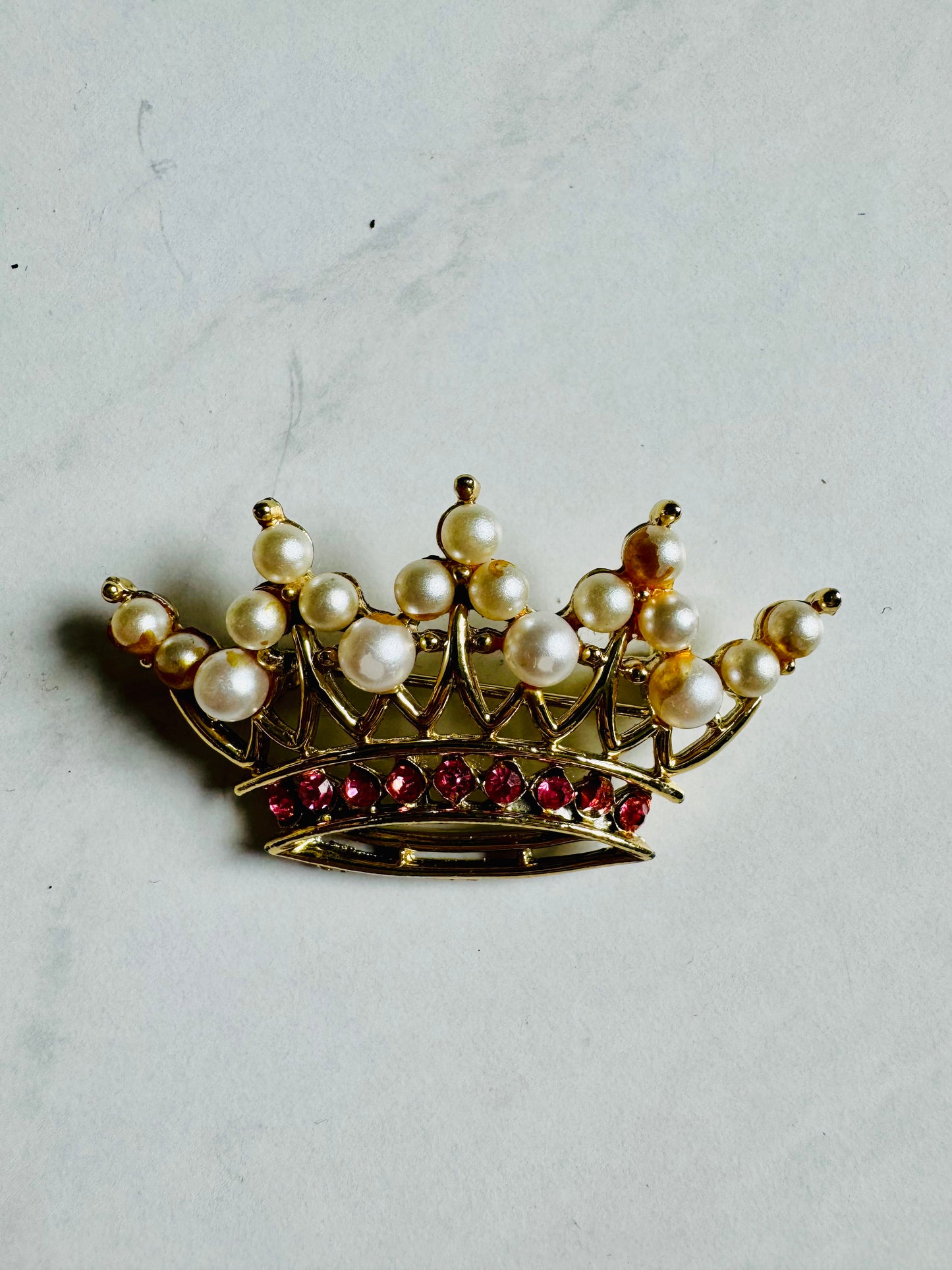 Vintage his and her crown. Sold as a set. Gold tone with rhinestone and pearls