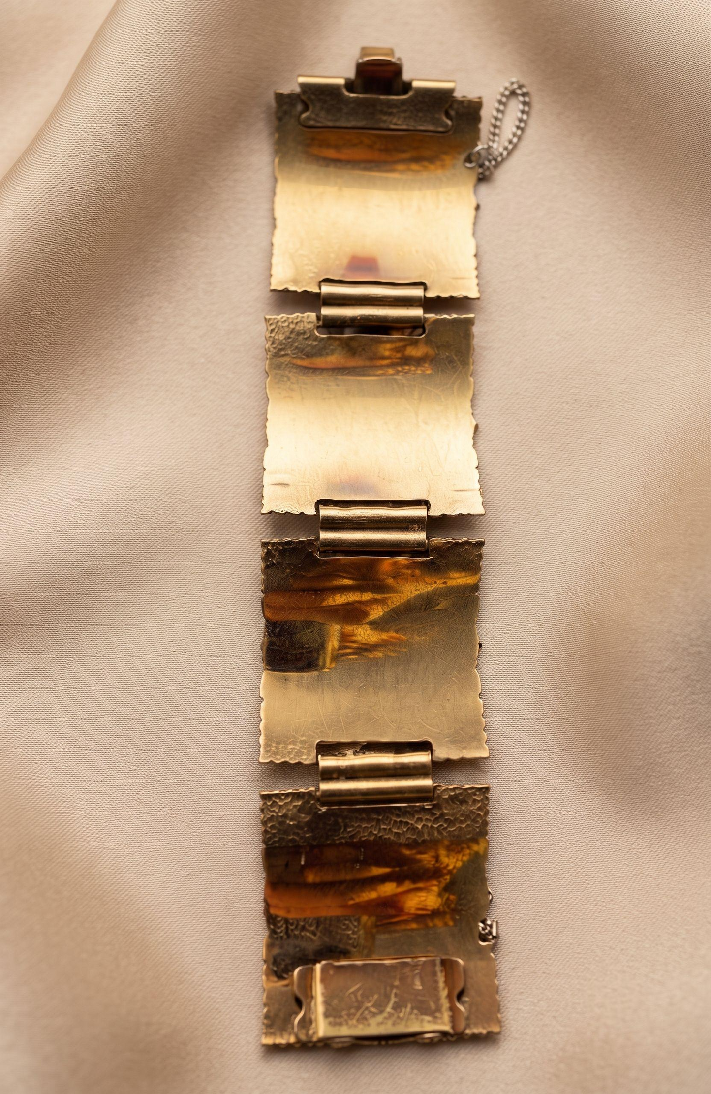 Mid-century brass colored metal chunky block bracelet
