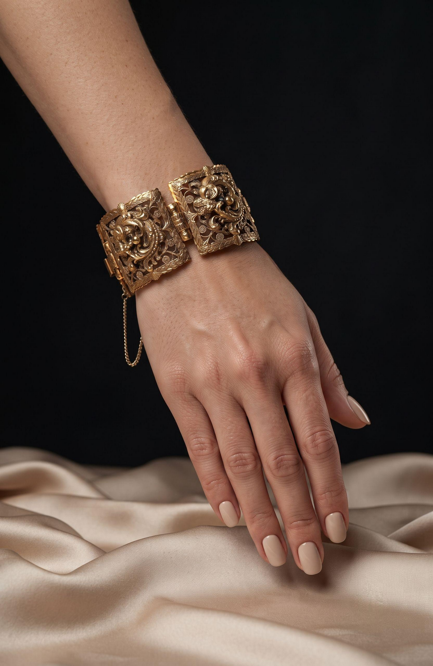 Mid-century brass colored metal chunky block bracelet