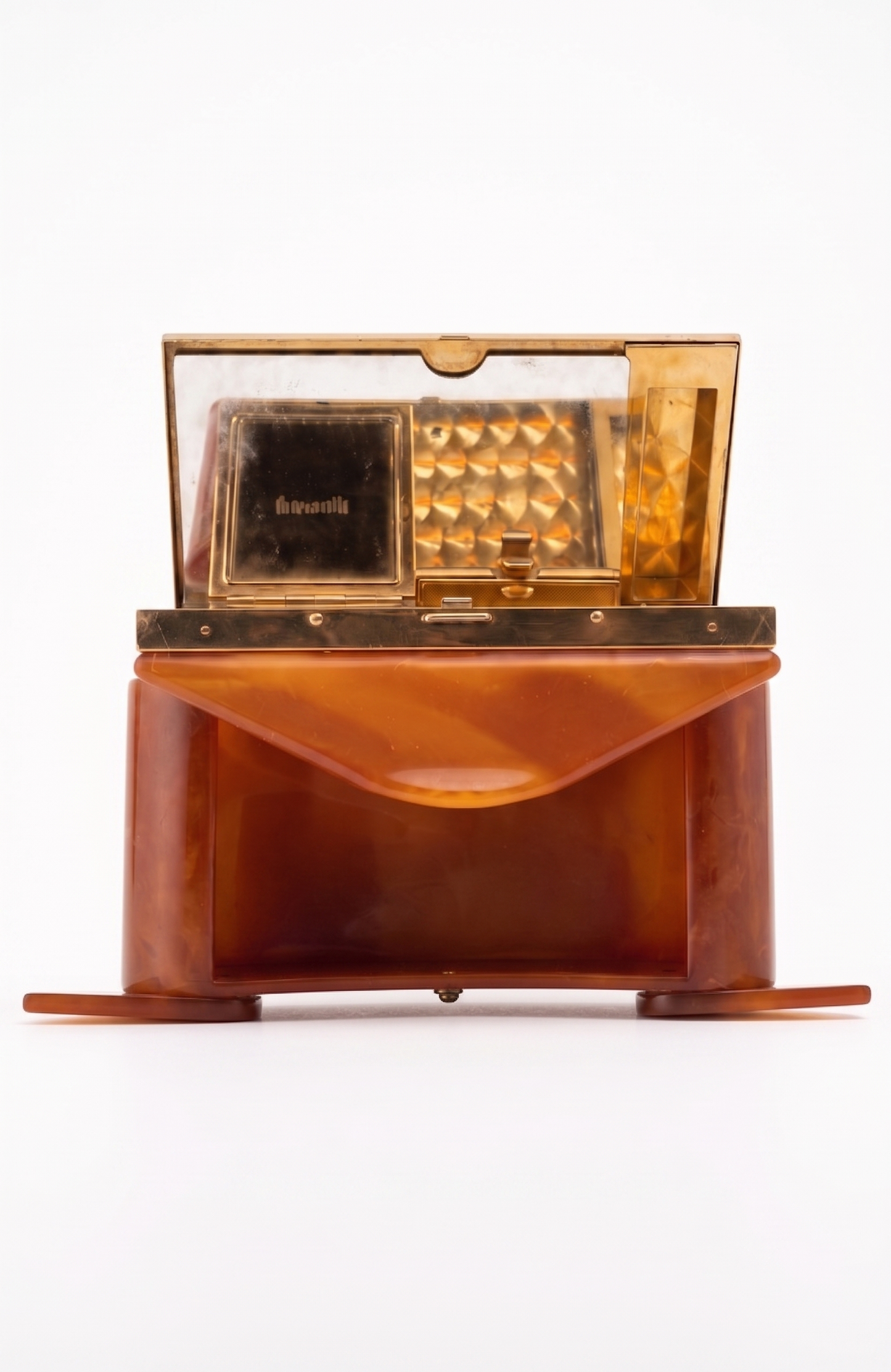 RARE Bakelite 1940s box bag with handles and a top makeup compartment