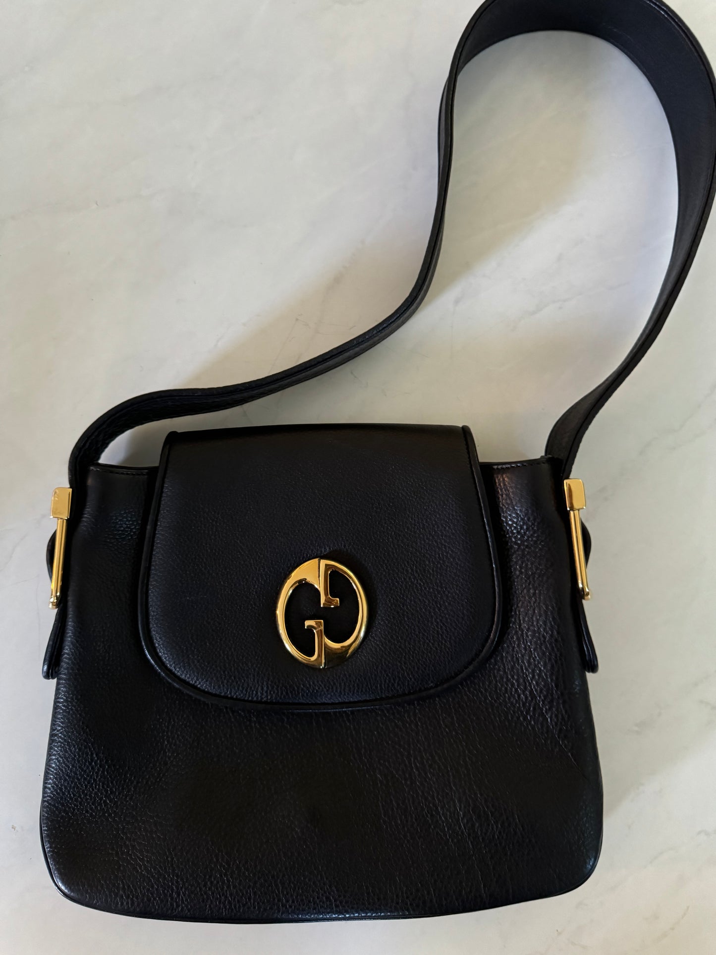 GUCCI Medium 1973 Black Leather Shoulder Strap bag