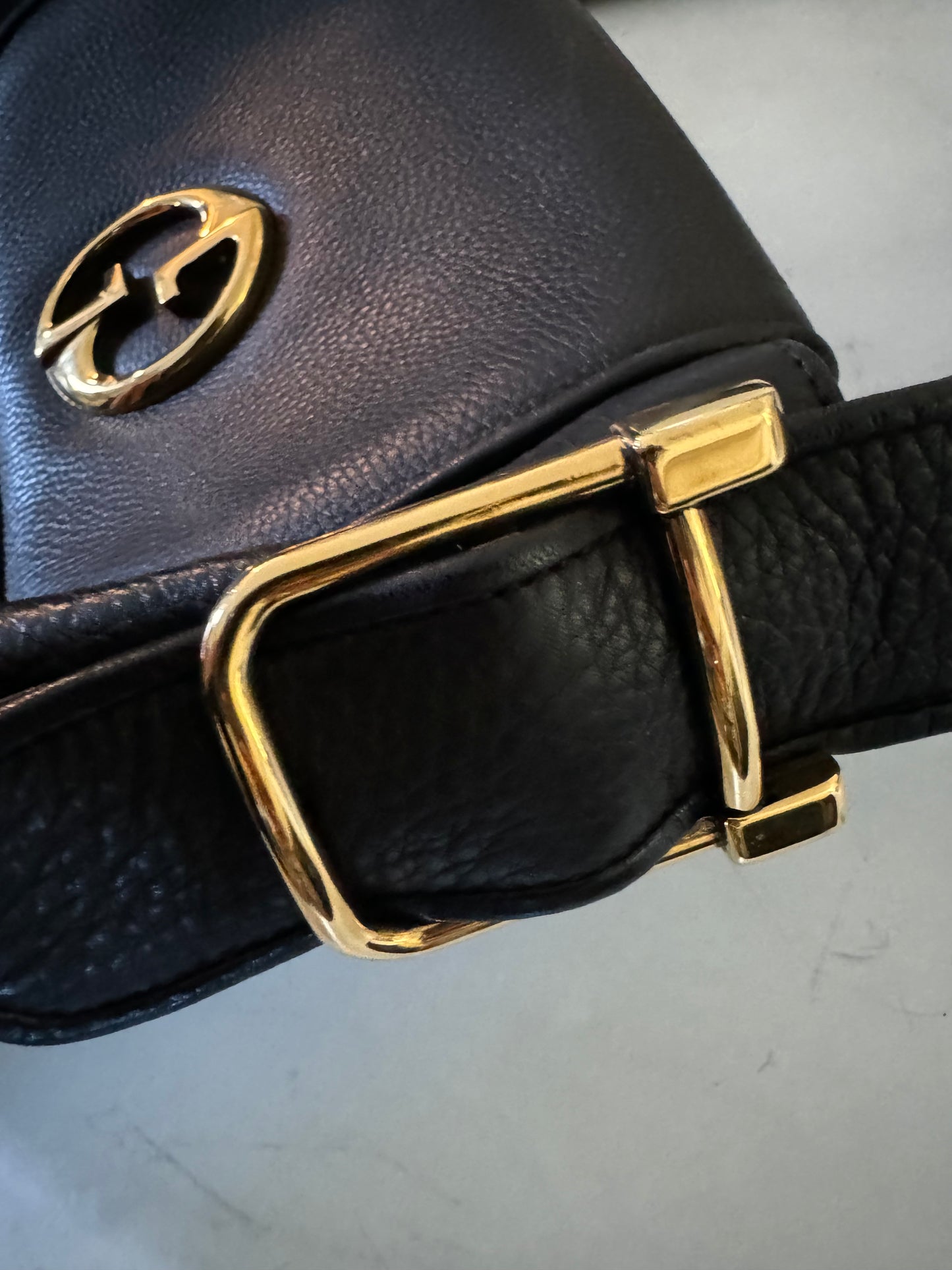 GUCCI Medium 1973 Black Leather Shoulder Strap bag