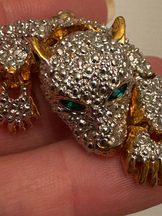 Beautiful articulated rhinestone panther shoulder brooch