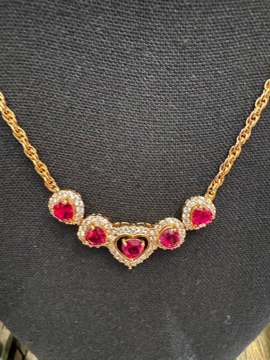 Delicate 1990s multi heart rhinestone necklace