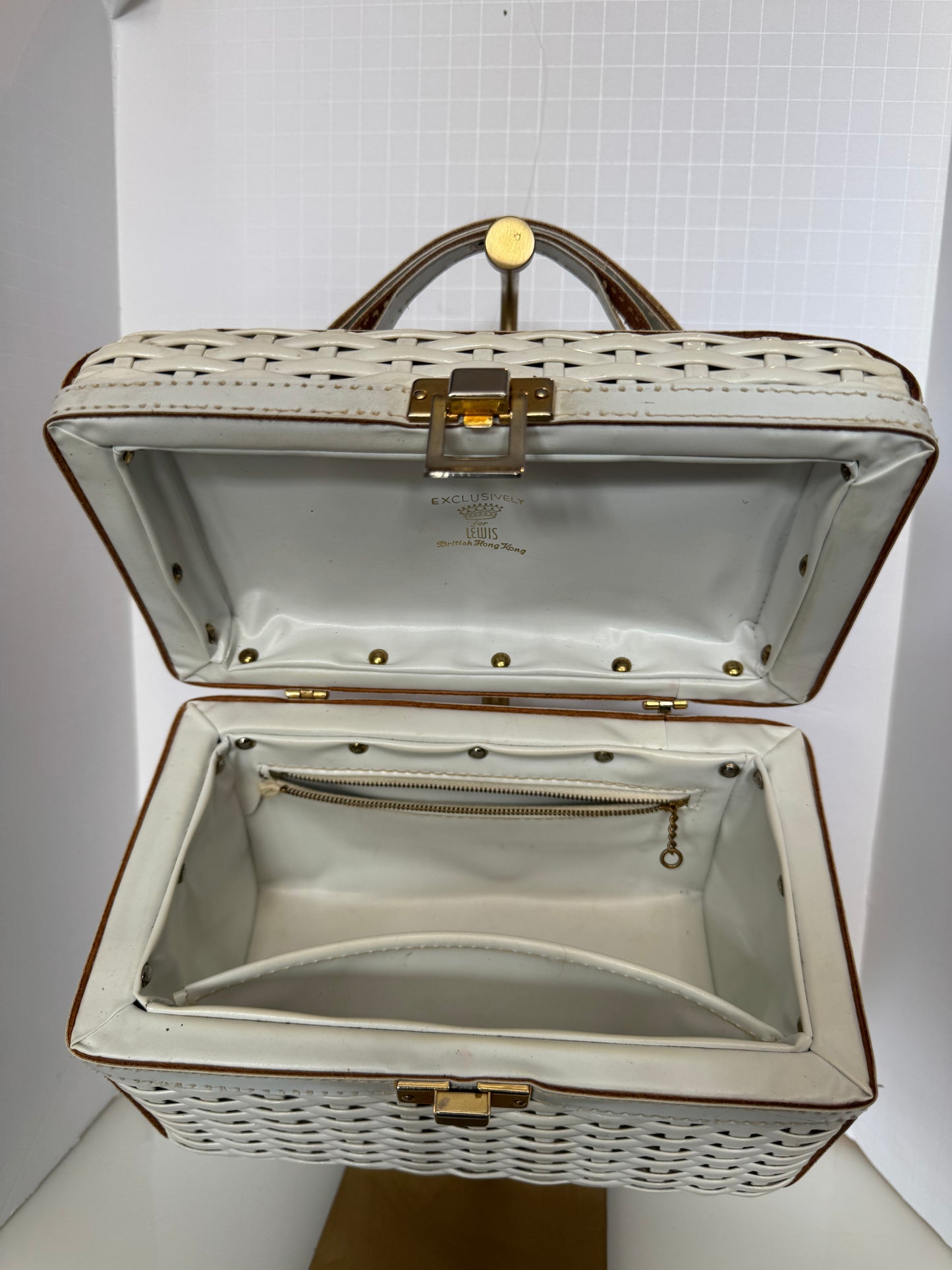 1950s white wicker box bag by LEWIS