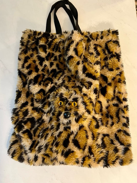 Vintage Faux leopard tote bag with trippy 🐆 face