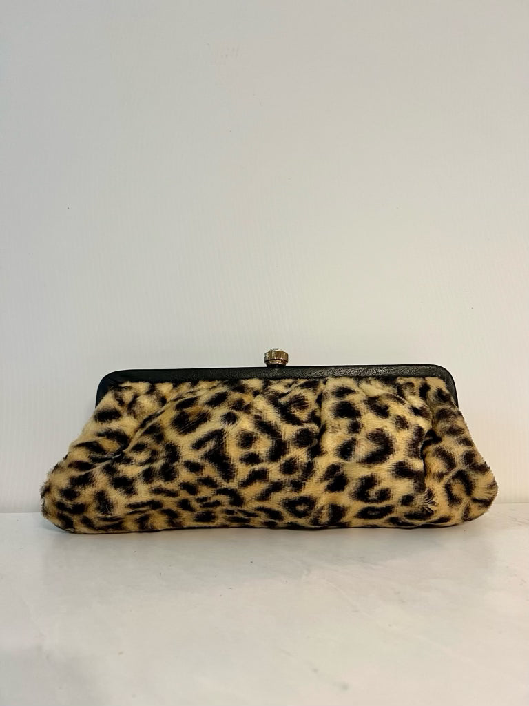 Vintage faux leopard/leather clutch with strap