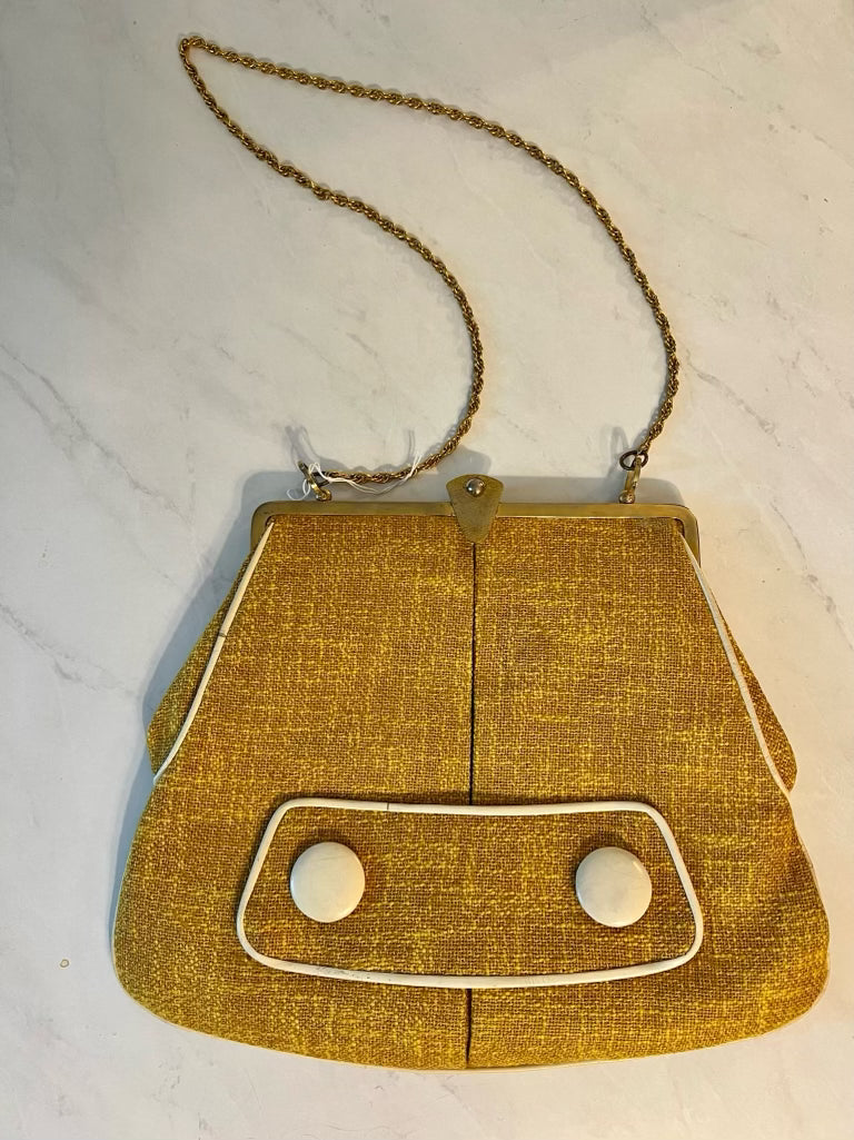 Vintage mustard yellow upholstery crossbody made in Italy