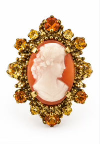 Gorgeous vintage cameo and rhinestone ring