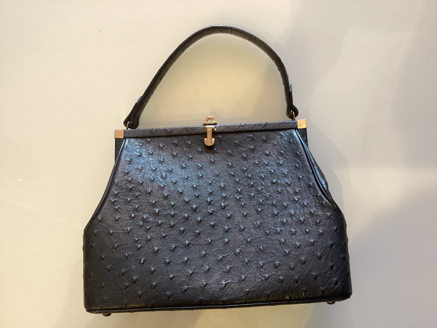 Ostrich print 1950’s top handle leather bag