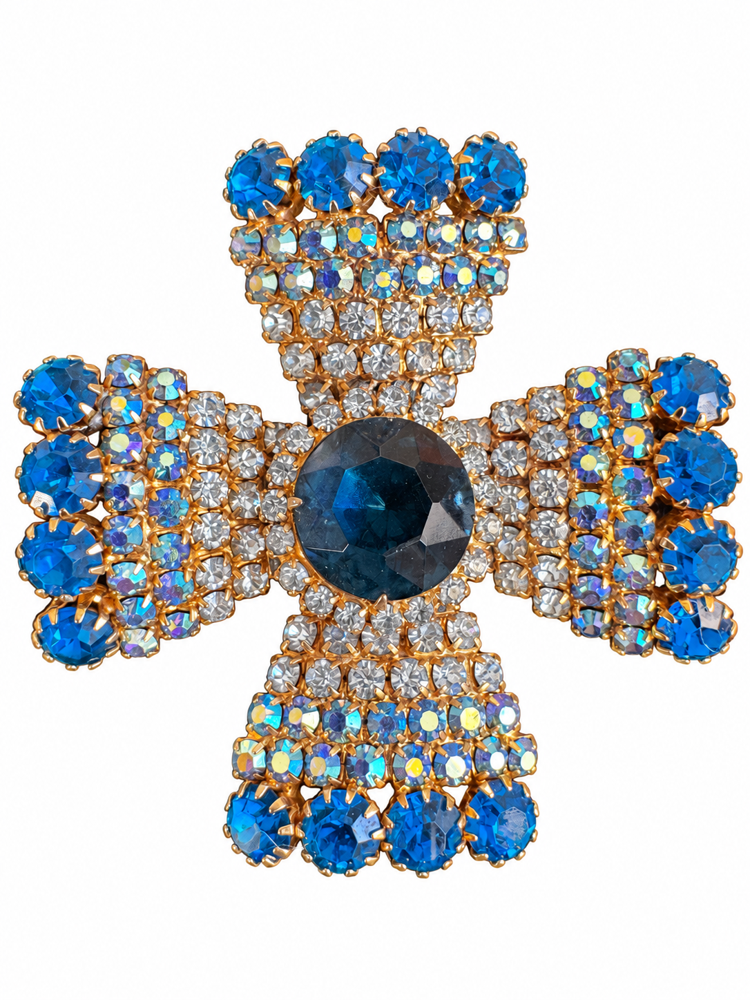 Absolutely beautiful vintage signed SCHIAPARELLI brooch in shades of blue with aurora borealis