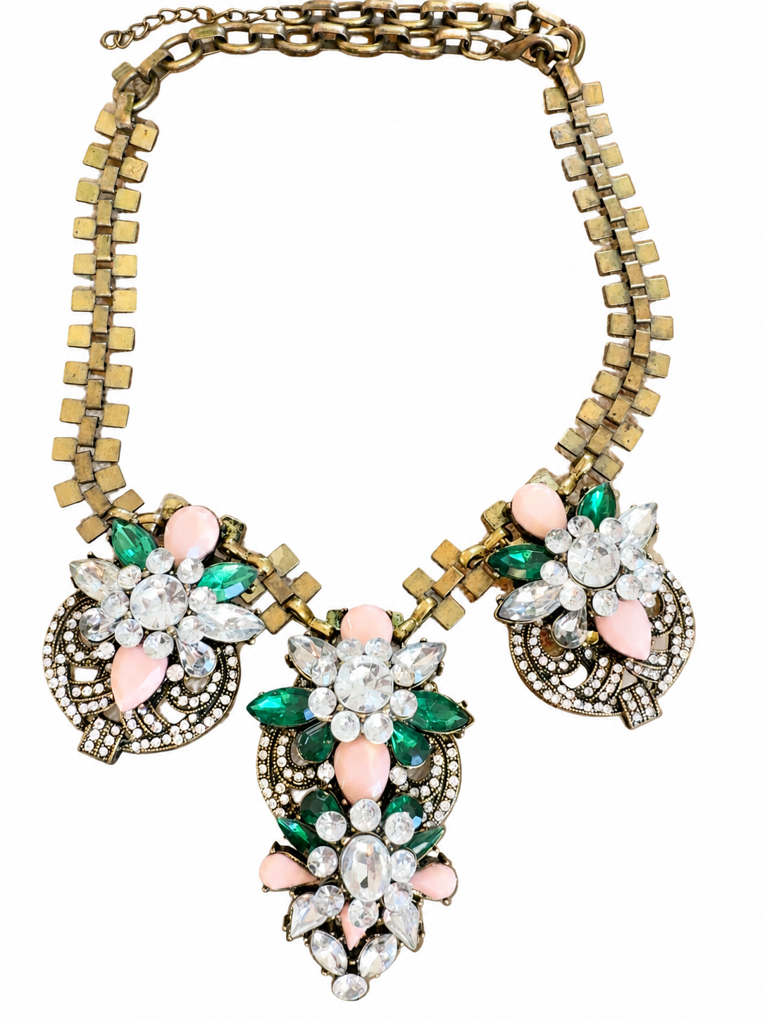 1950s or earlier beautiful rhinestone necklace, possibly repurposed on a 1970s chain ￼