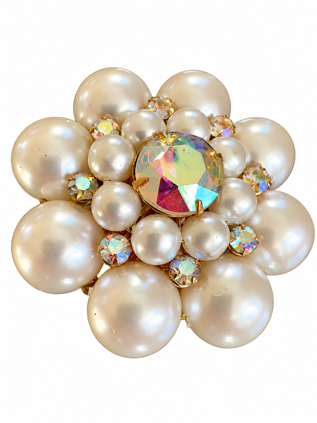 1960s pearl and rhinestone brooch