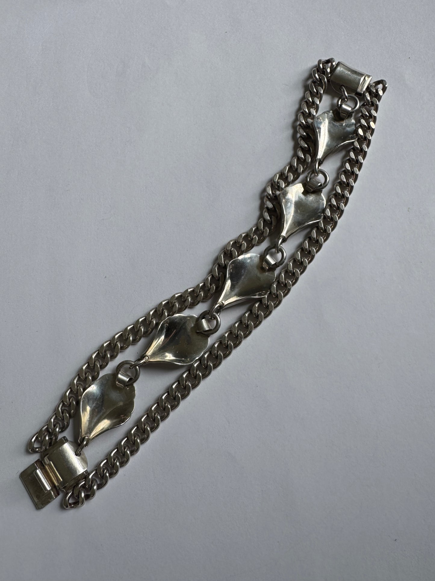 1940s signed NAPIER sterling silver three chain bracelet.