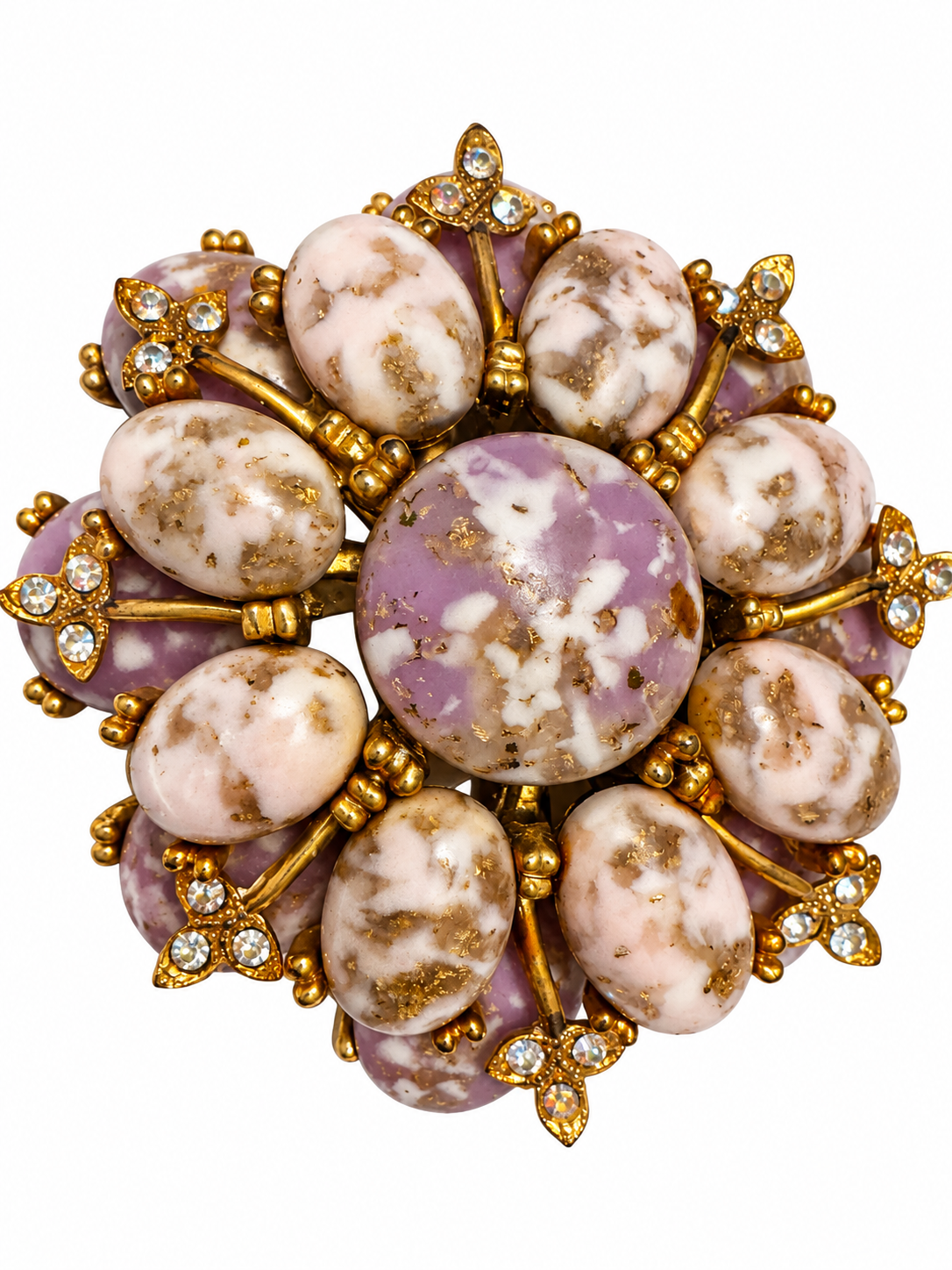 1950s signed HAR lavender and gold marbleized cabochon brooch
