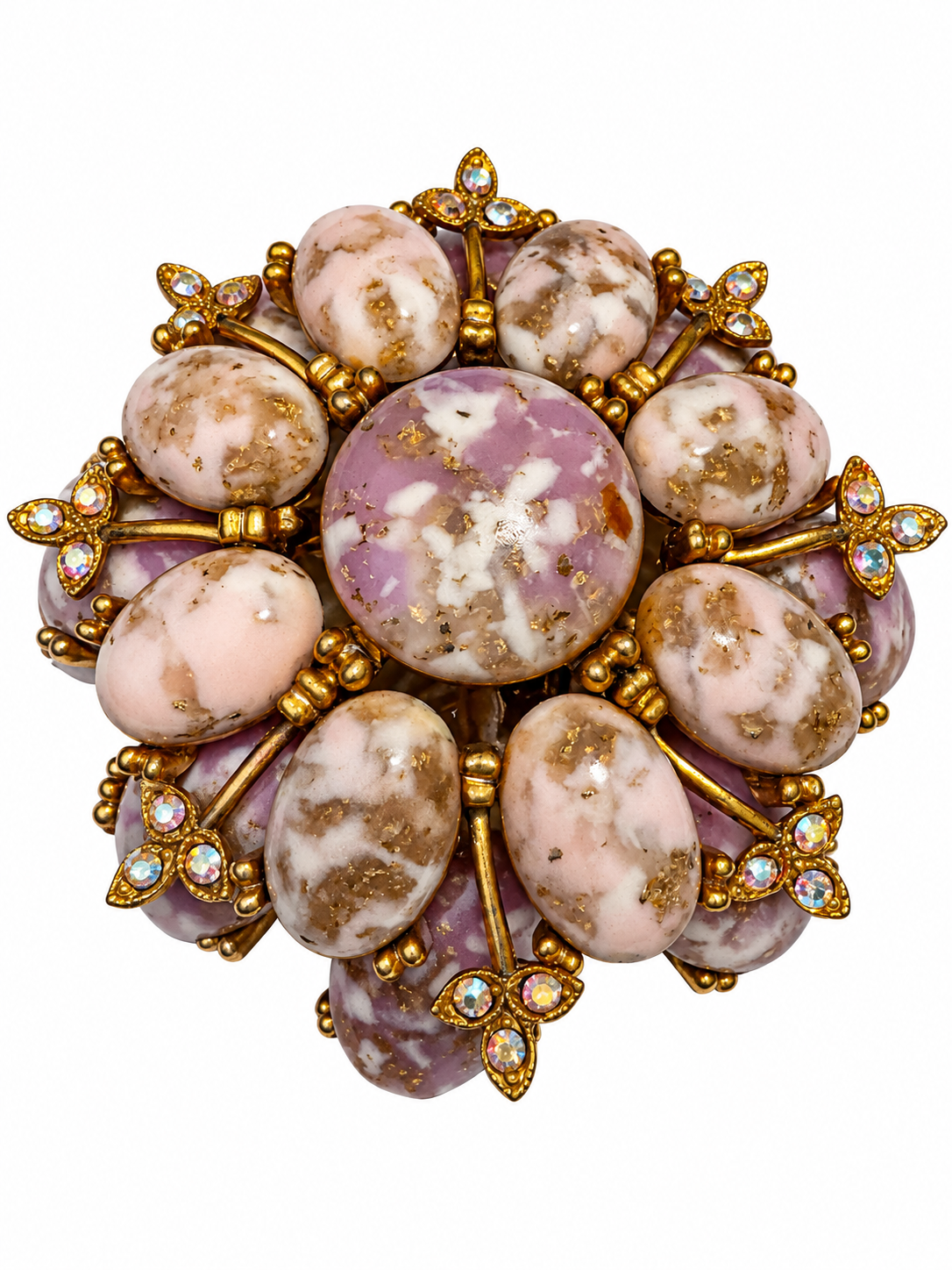 1950s signed HAR lavender and gold marbleized cabochon brooch