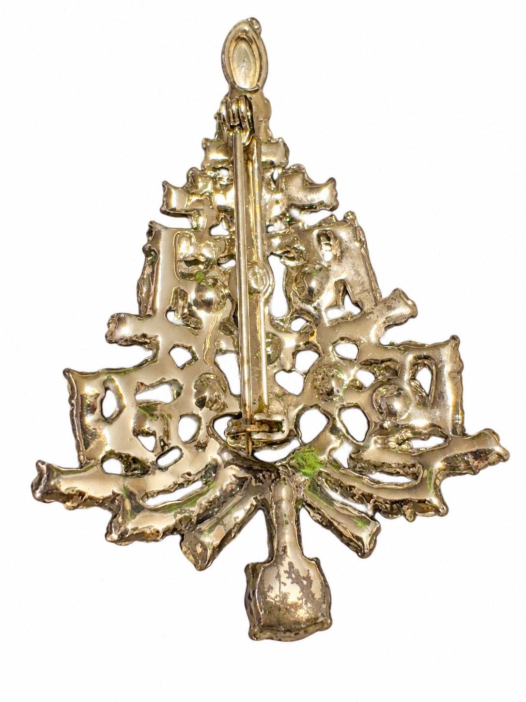 1970s rhinestone colorful Christmas tree brooch