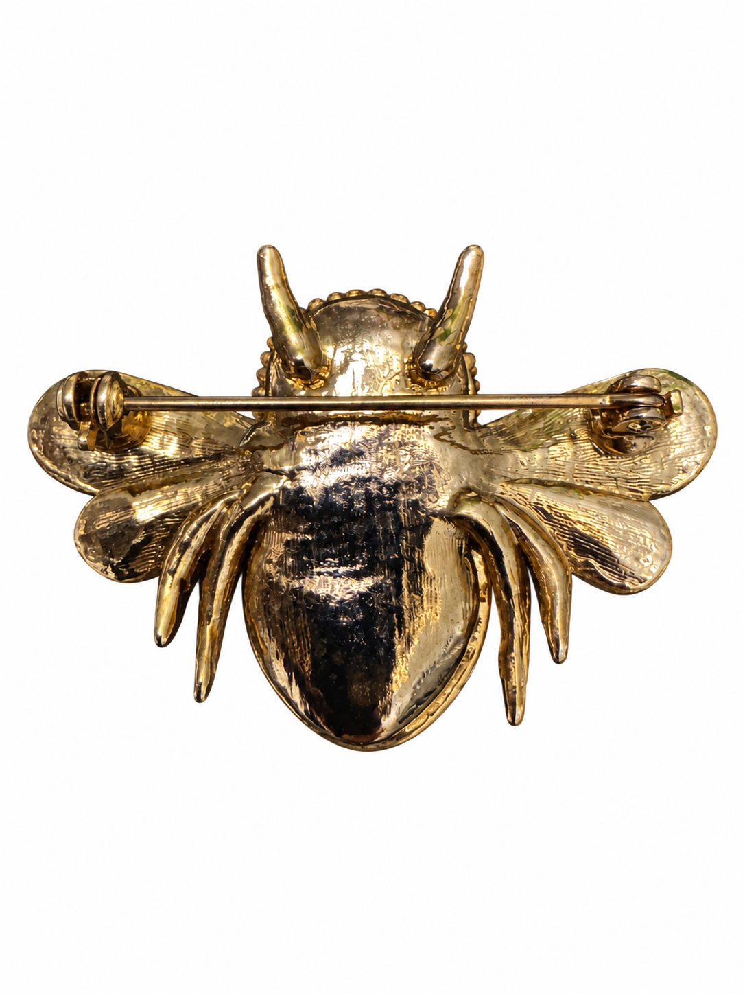 1980s small Bee brooch with black enamel on gold tone