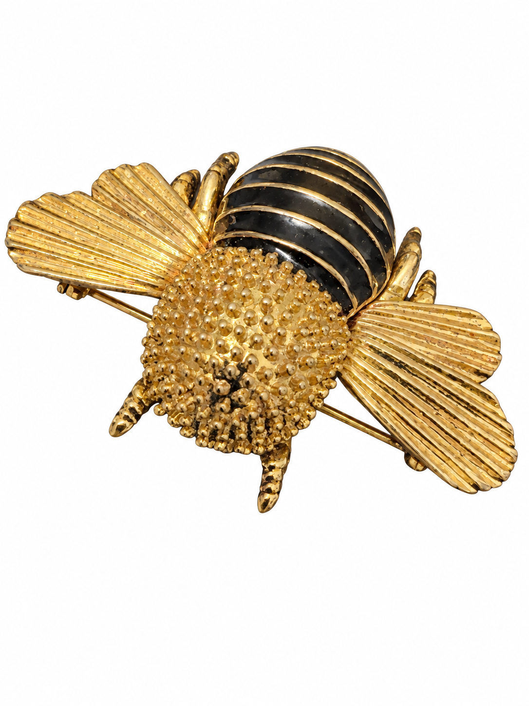 1980s small Bee brooch with black enamel on gold tone
