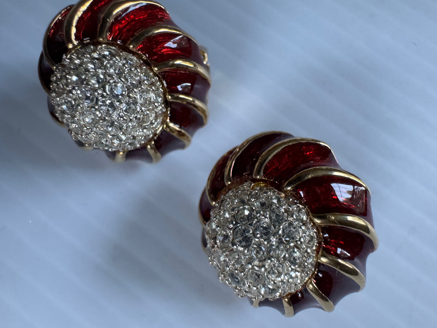 Vintage rhinestone and red enamel earrings