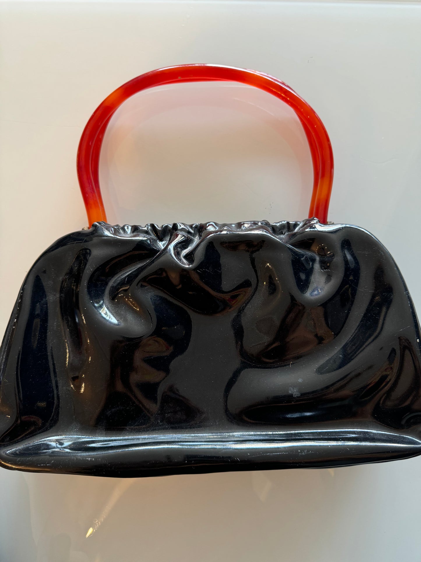 Vintage Patent Leather with lucite handle in Black