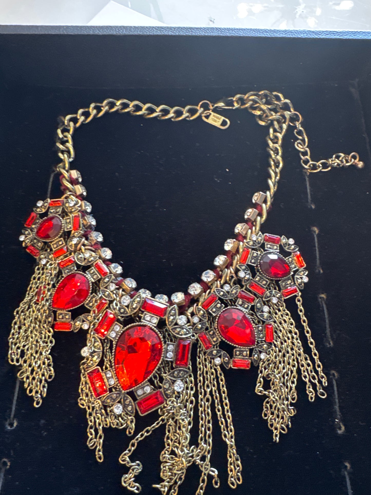 1980s stunning vintage bib necklace with red stones