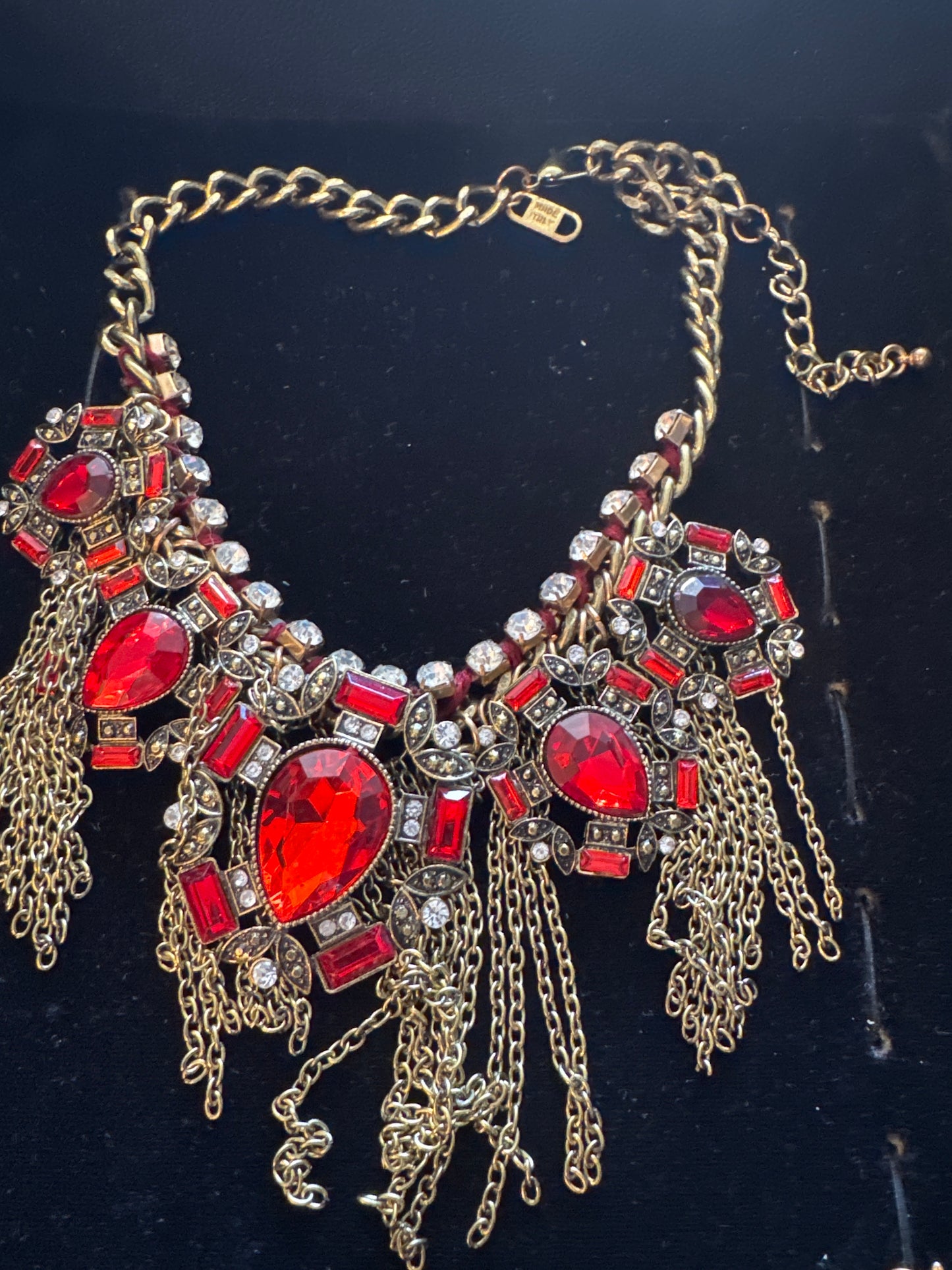 1980s stunning vintage bib necklace with red stones
