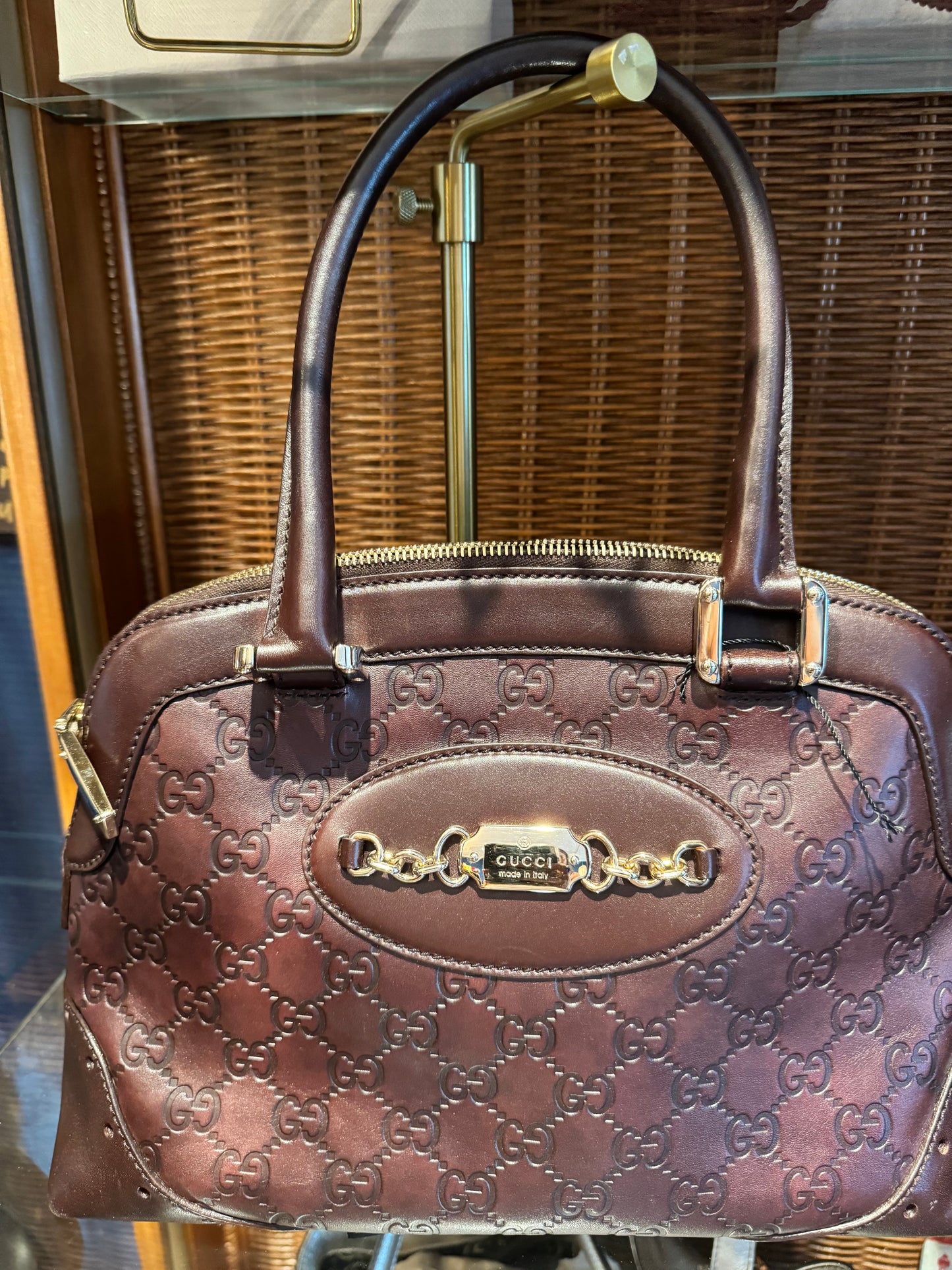 Gucci Guccissima brown logo plaque handbag in like new condition