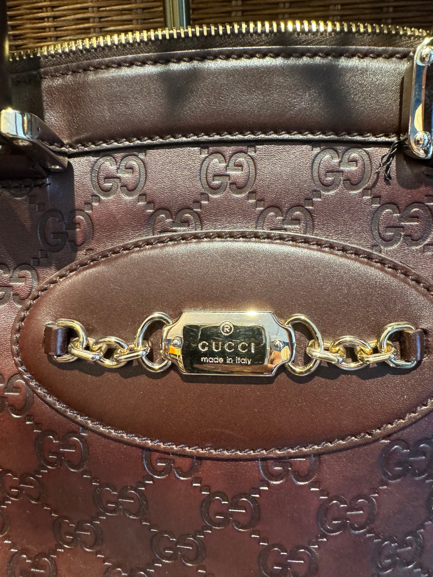 Gucci Guccissima brown logo plaque handbag in like new condition