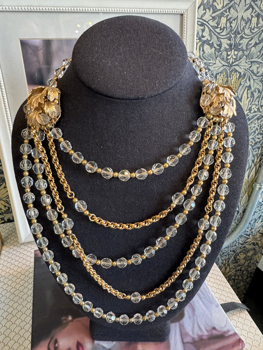 Stunning adjustable vintage signed NAPIER multi strand necklace with leaf detail