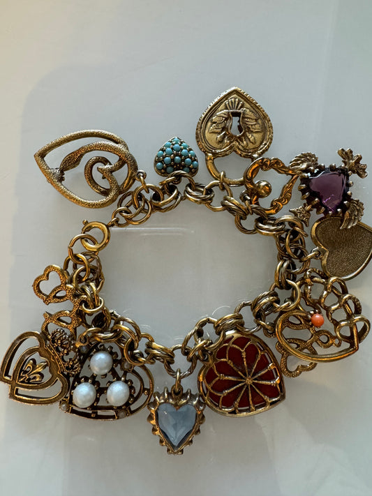 Vintage 1950s heart charm bracelet