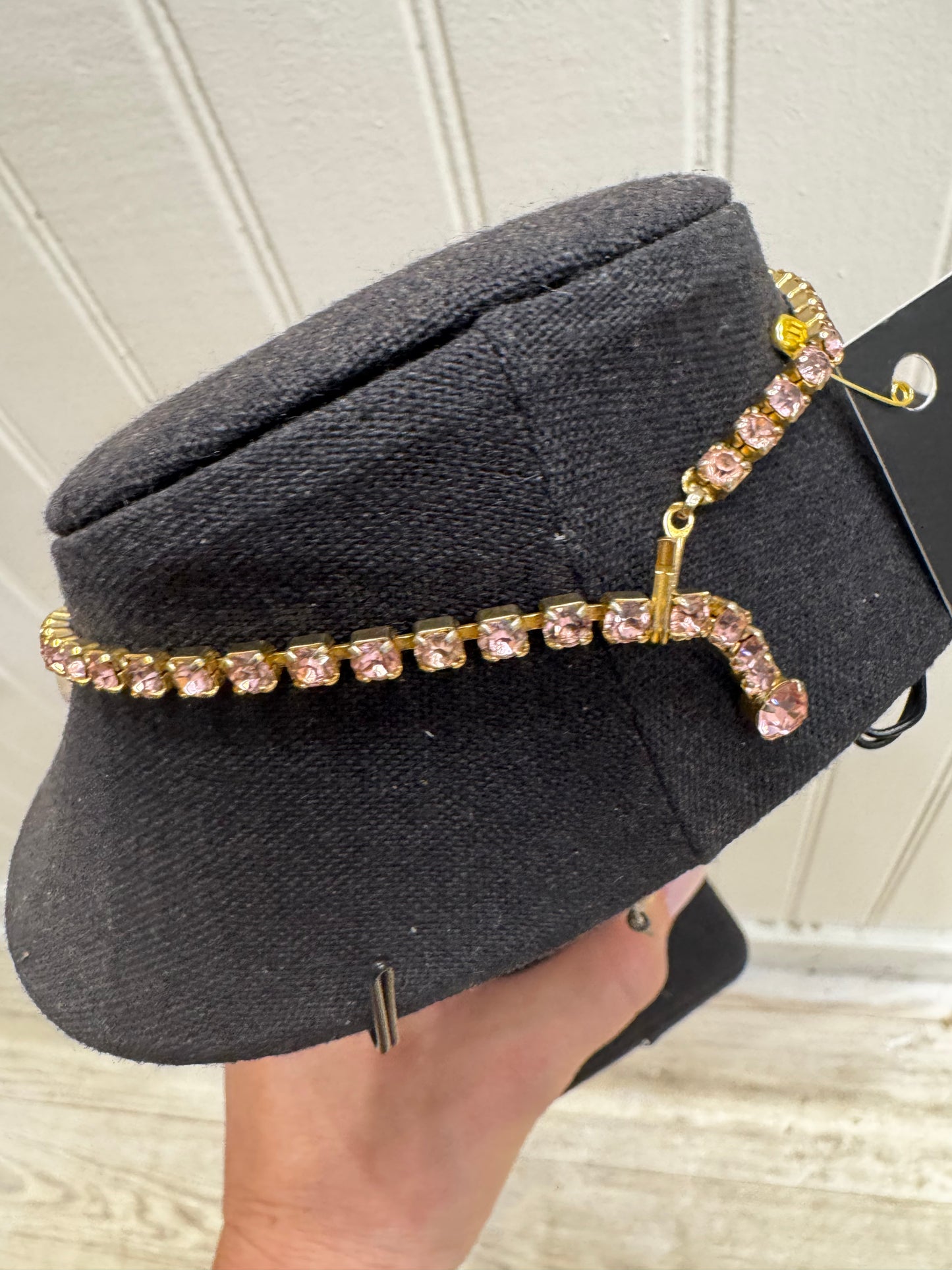 Beautiful 1960s one-of-a-kind pink rhinestone necklace with Blue and faux pearl dangles