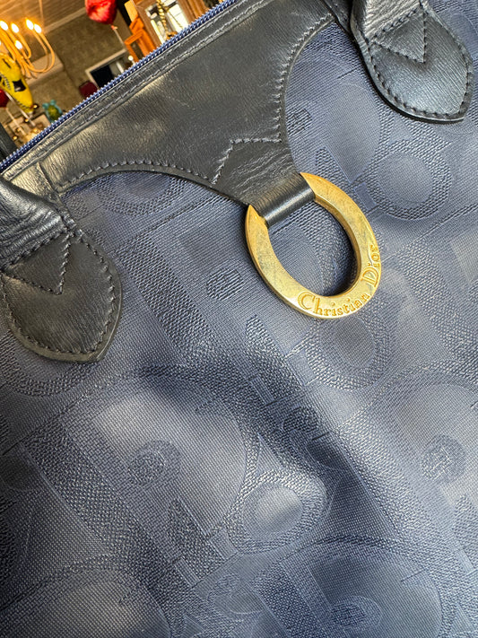 1990s navy leather DIOR by Galliano weekender