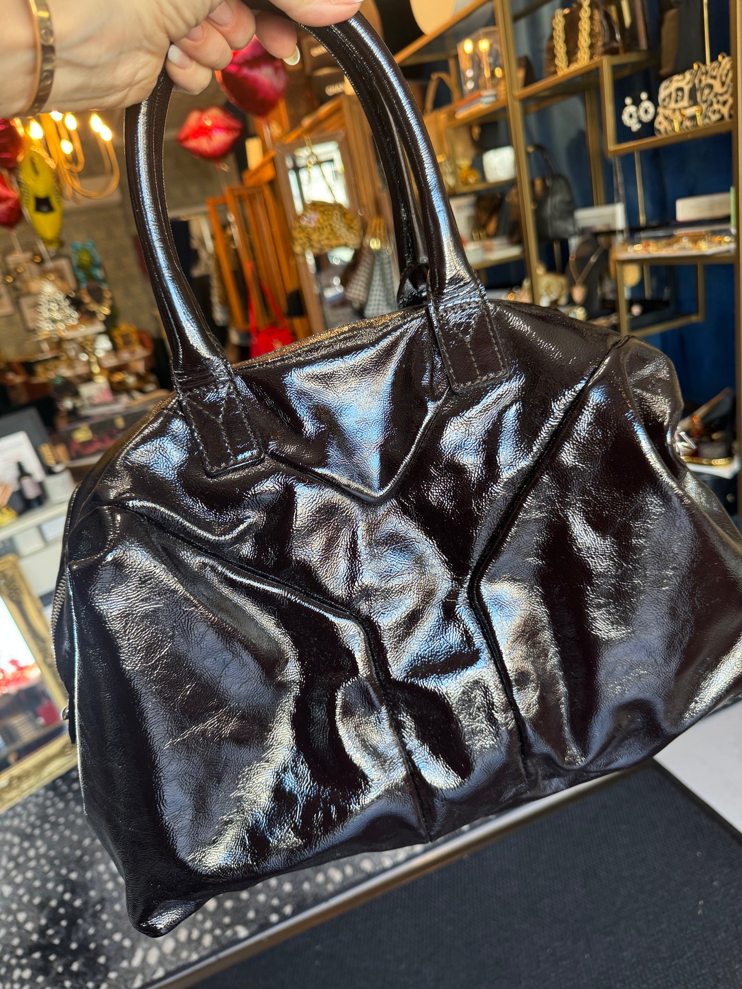 2007 YSL Easy Bowler black patent tip handle bag